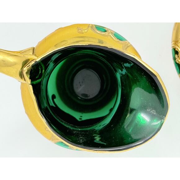 Murano Style Sugar Bowl and Creamer Pitcher Glass Hand Painted Green and Gold - Picture 7 of 8
